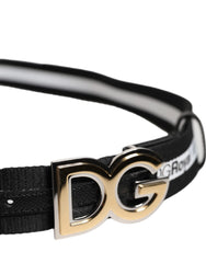 Dolce & Gabbana Black Cotton Metal DG Logo Gold Buckle Belt - Belts