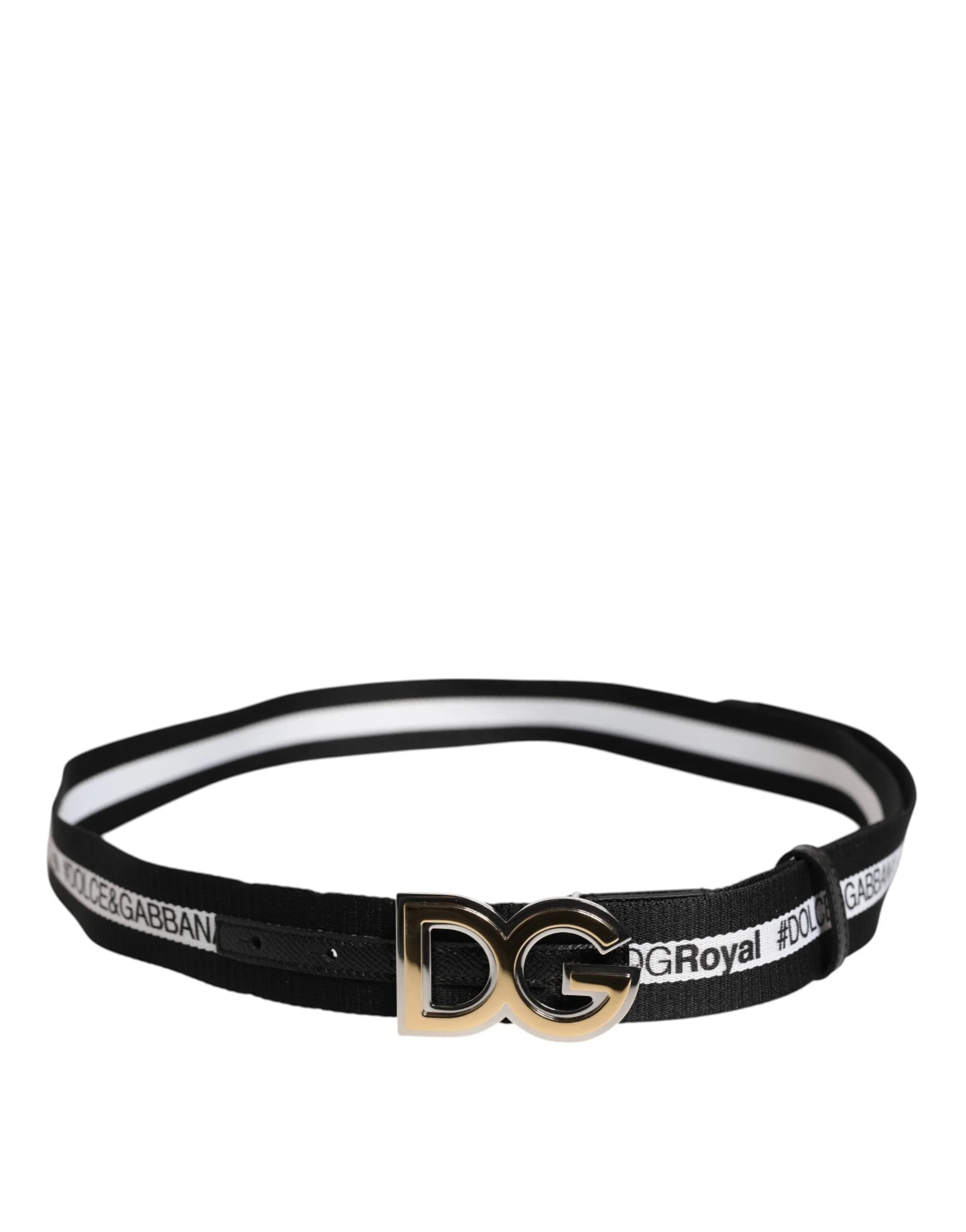 Dolce & Gabbana Black Cotton Metal DG Logo Gold Buckle Belt - Belts