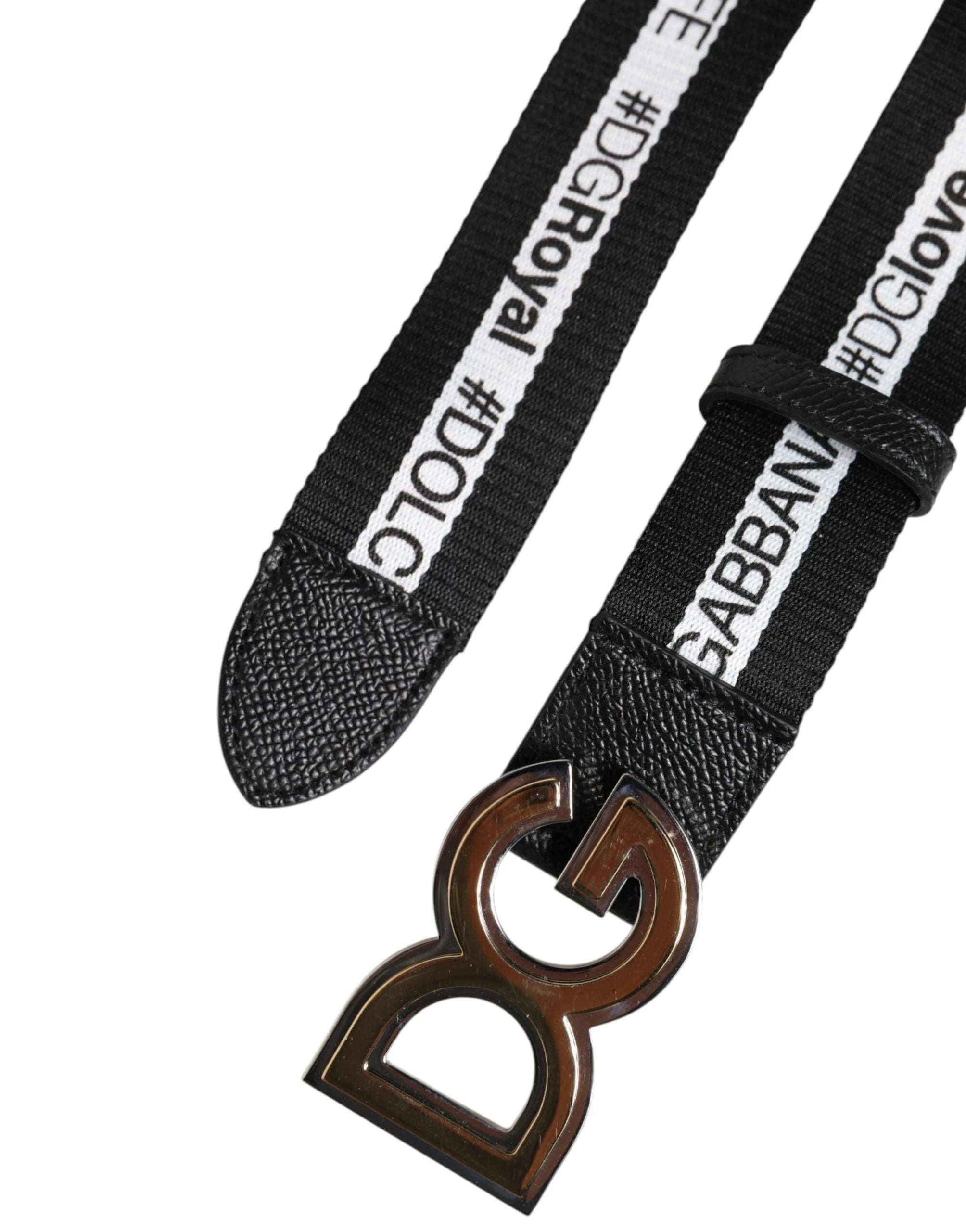 Dolce & Gabbana Black Cotton Metal DG Logo Gold Buckle Belt - Belts