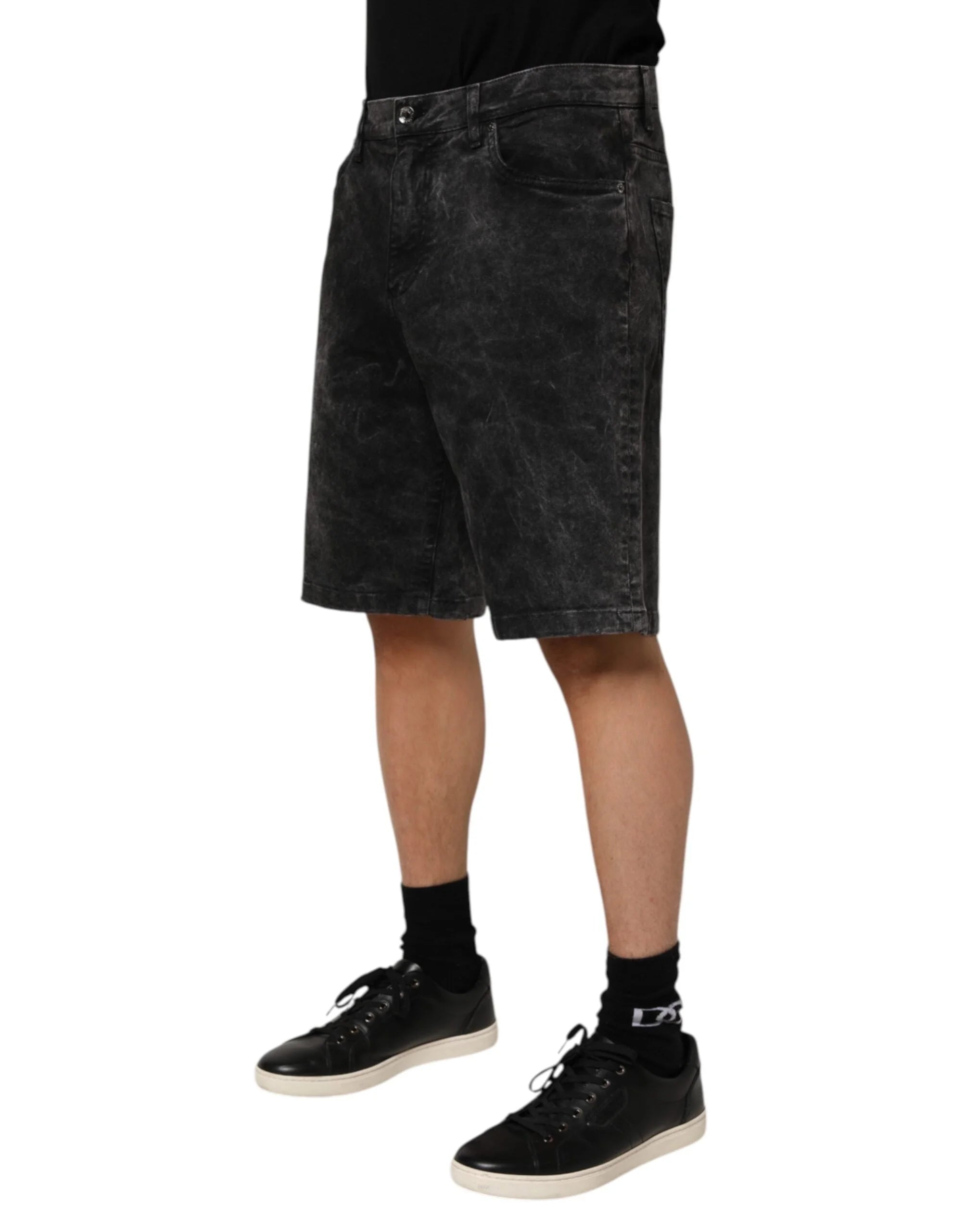 Dolce & Gabbana Black Cotton Mid Waist Denim Men Bermuda Short - IT48 | M - Bermudas