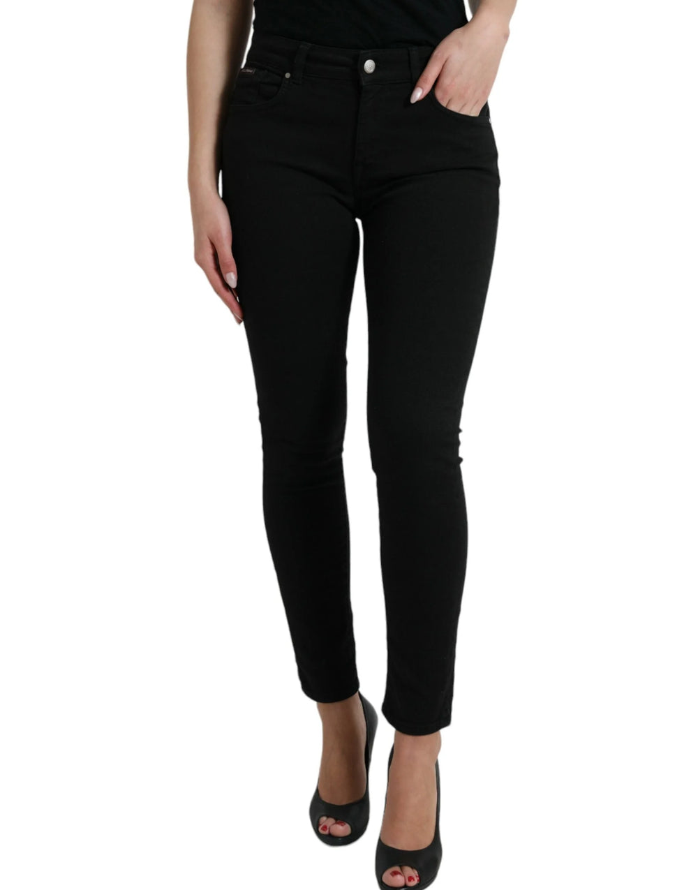 Dolce & Gabbana Black Cotton Mid Waist Skinny Denim Jeans - IT42|M - Jeans