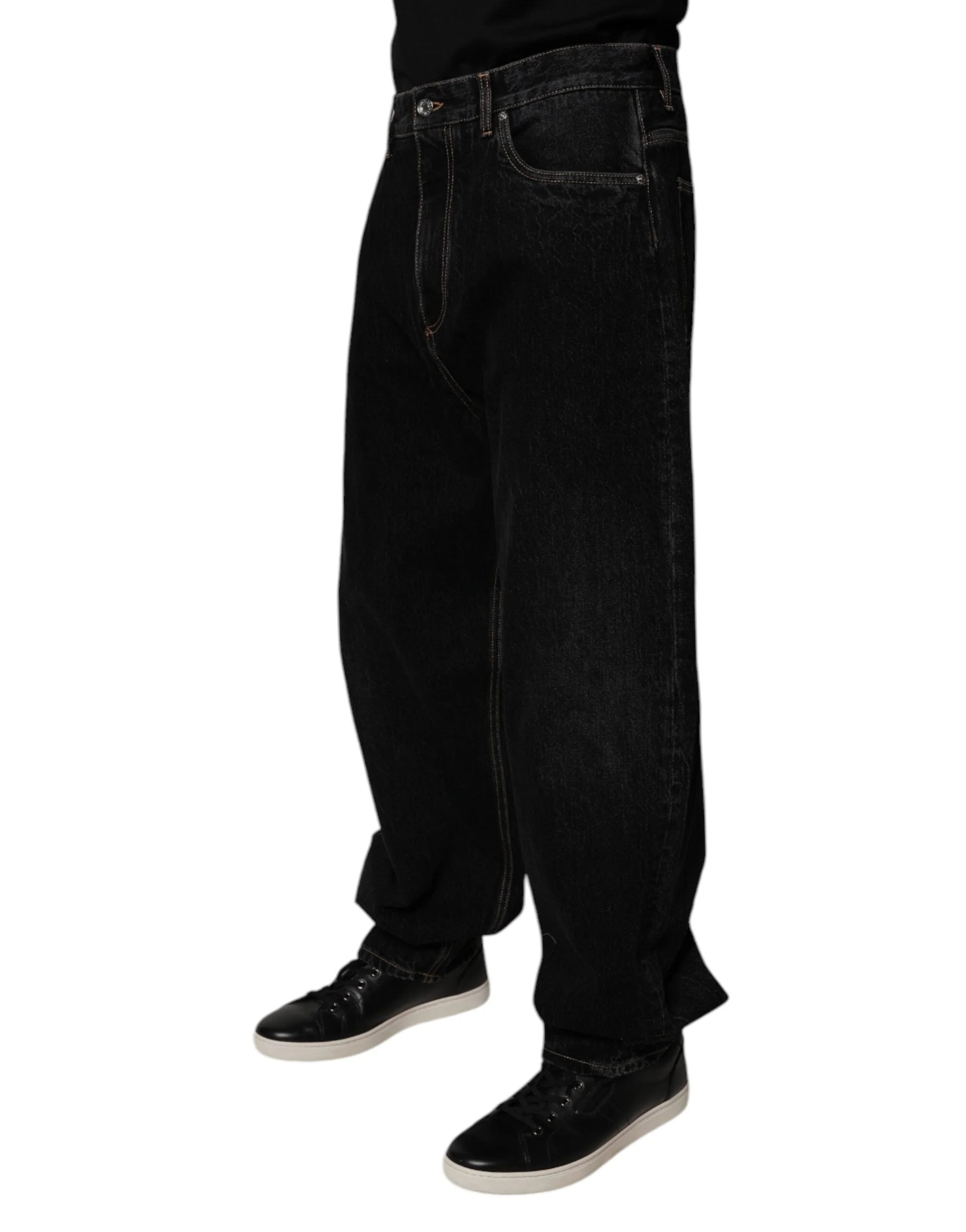 Dolce & Gabbana Black Cotton Mid Waist Wide Leg Denim Jeans - IT48 | M - Jeans