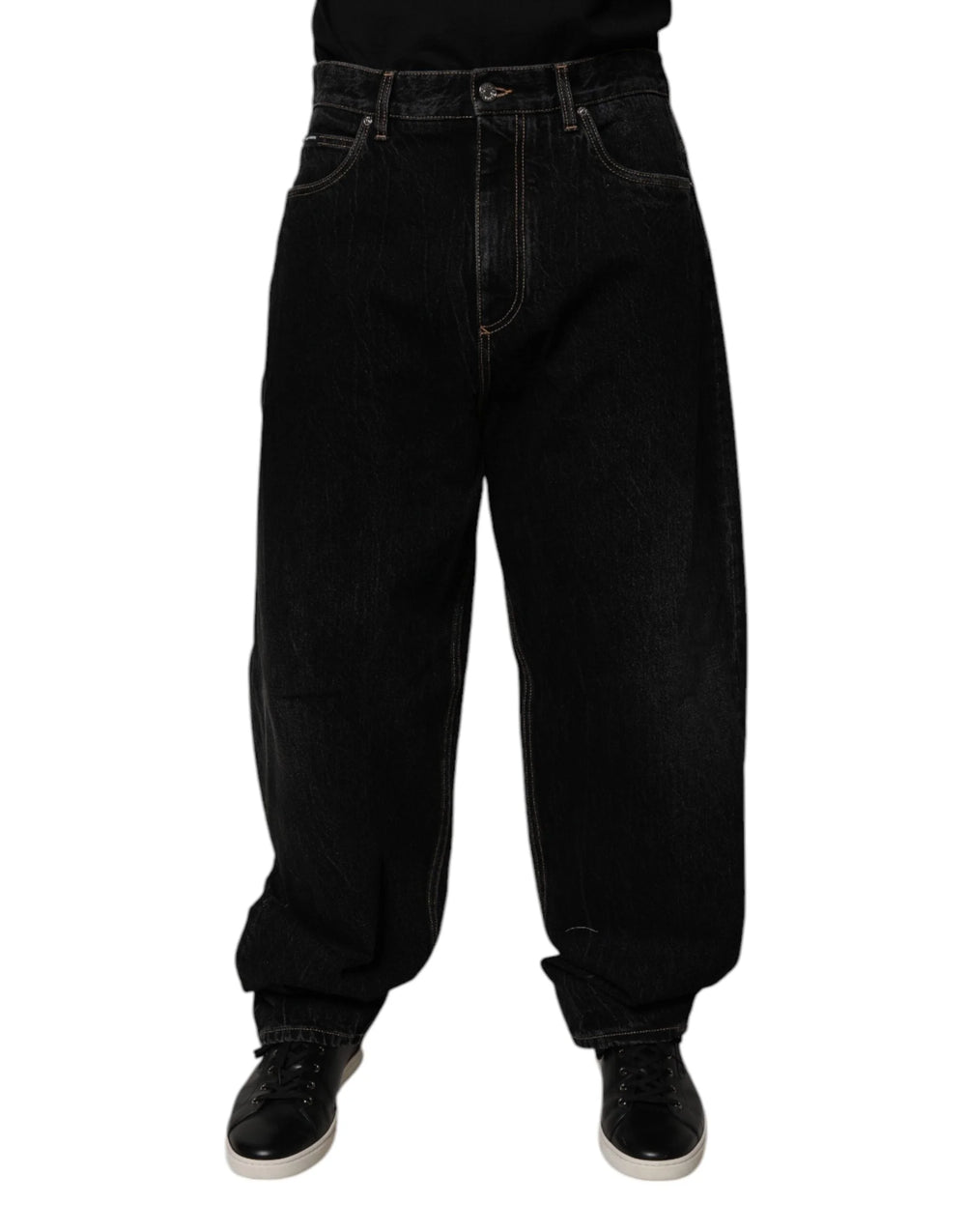 Dolce & Gabbana Black Cotton Mid Waist Wide Leg Denim Jeans - IT48 | M - Jeans