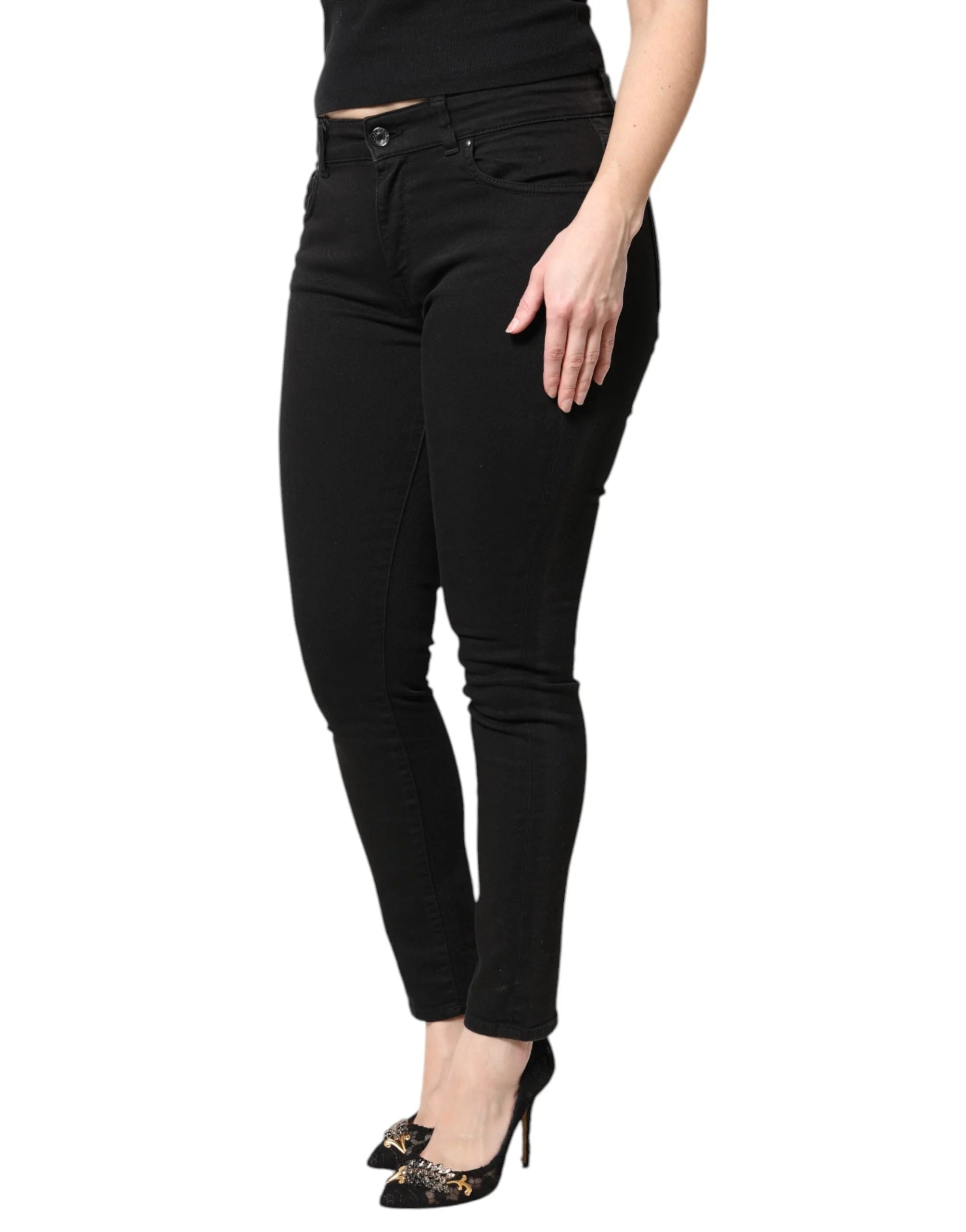 Dolce & Gabbana Black Cotton Mid Waisted Skinny Denim Jeans - IT42|M - Jeans