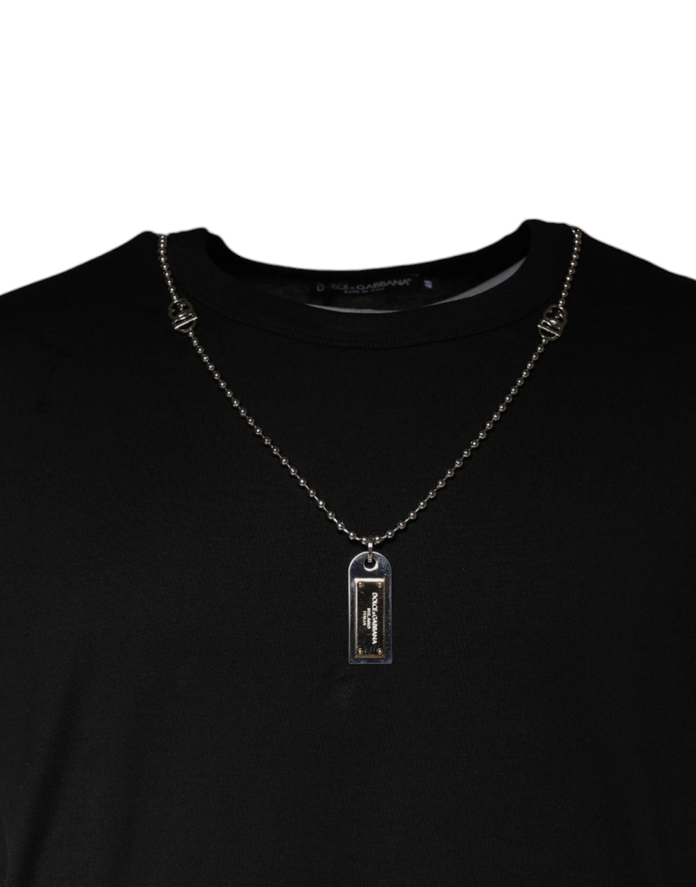 Dolce & Gabbana Black Cotton Necklace Embellished T-shirt - T-Shirts