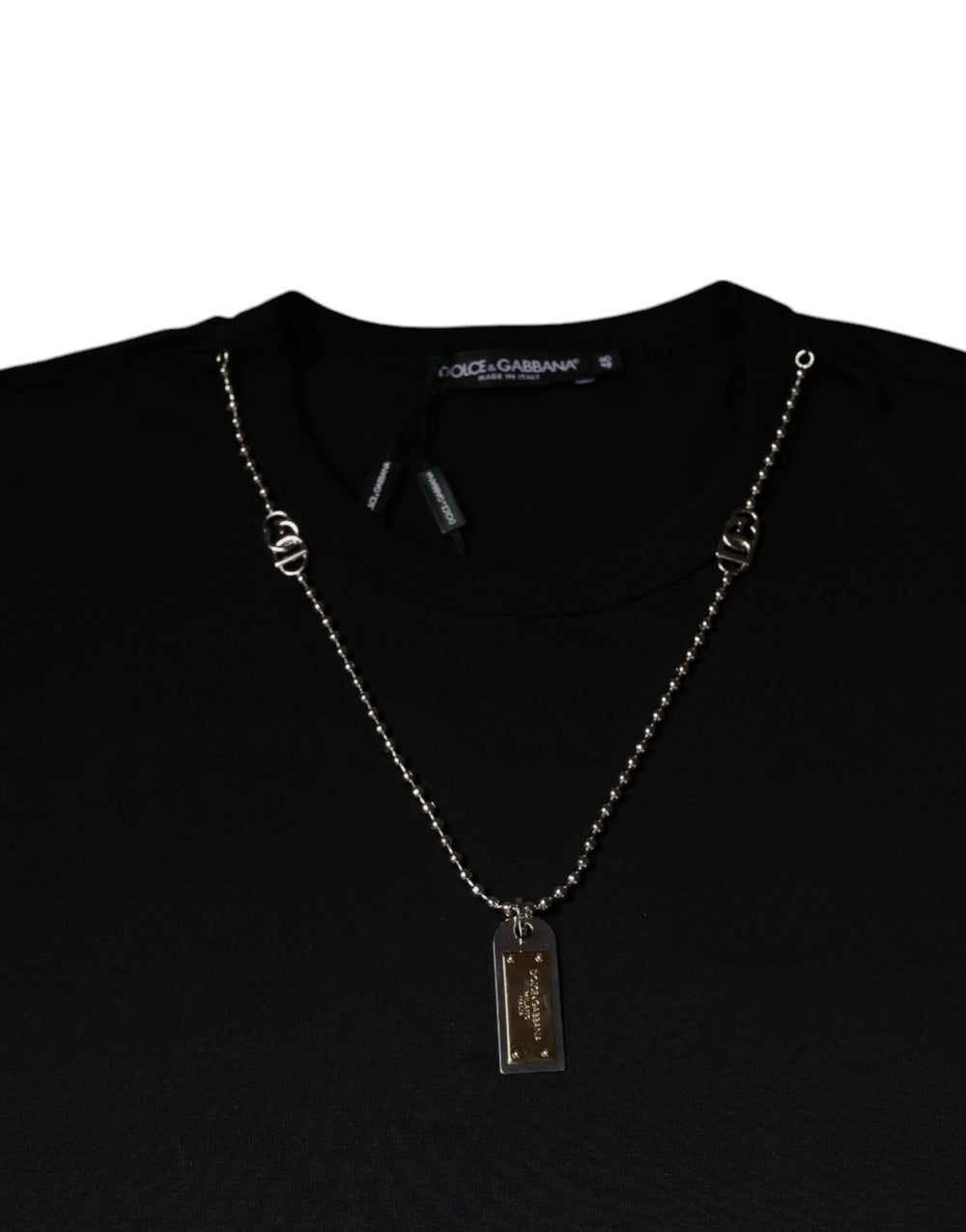 Dolce & Gabbana Black Cotton Necklace Embellished T-shirt - T-Shirts