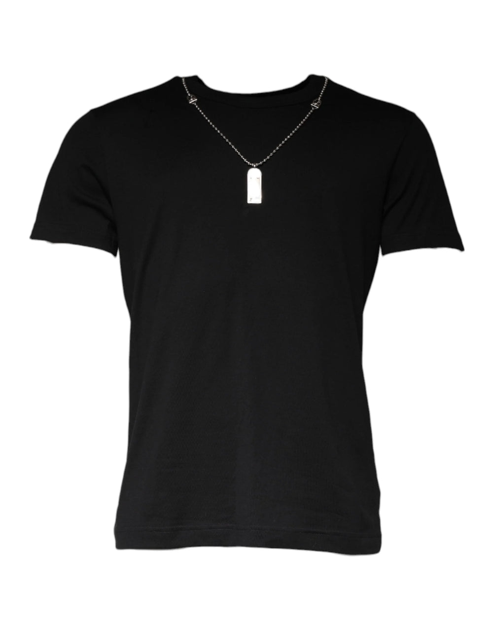 Dolce & Gabbana Black Cotton Necklace Embellished T-shirt - T-Shirts