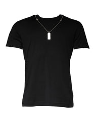 Dolce & Gabbana Black Cotton Necklace Embellished T-shirt - T-Shirts