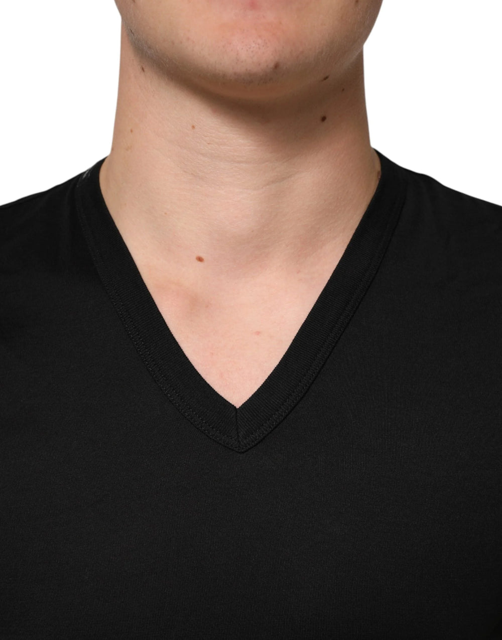 Dolce & Gabbana Black Cotton Plain V-Neck Men Shirt T-shirt - T-Shirts