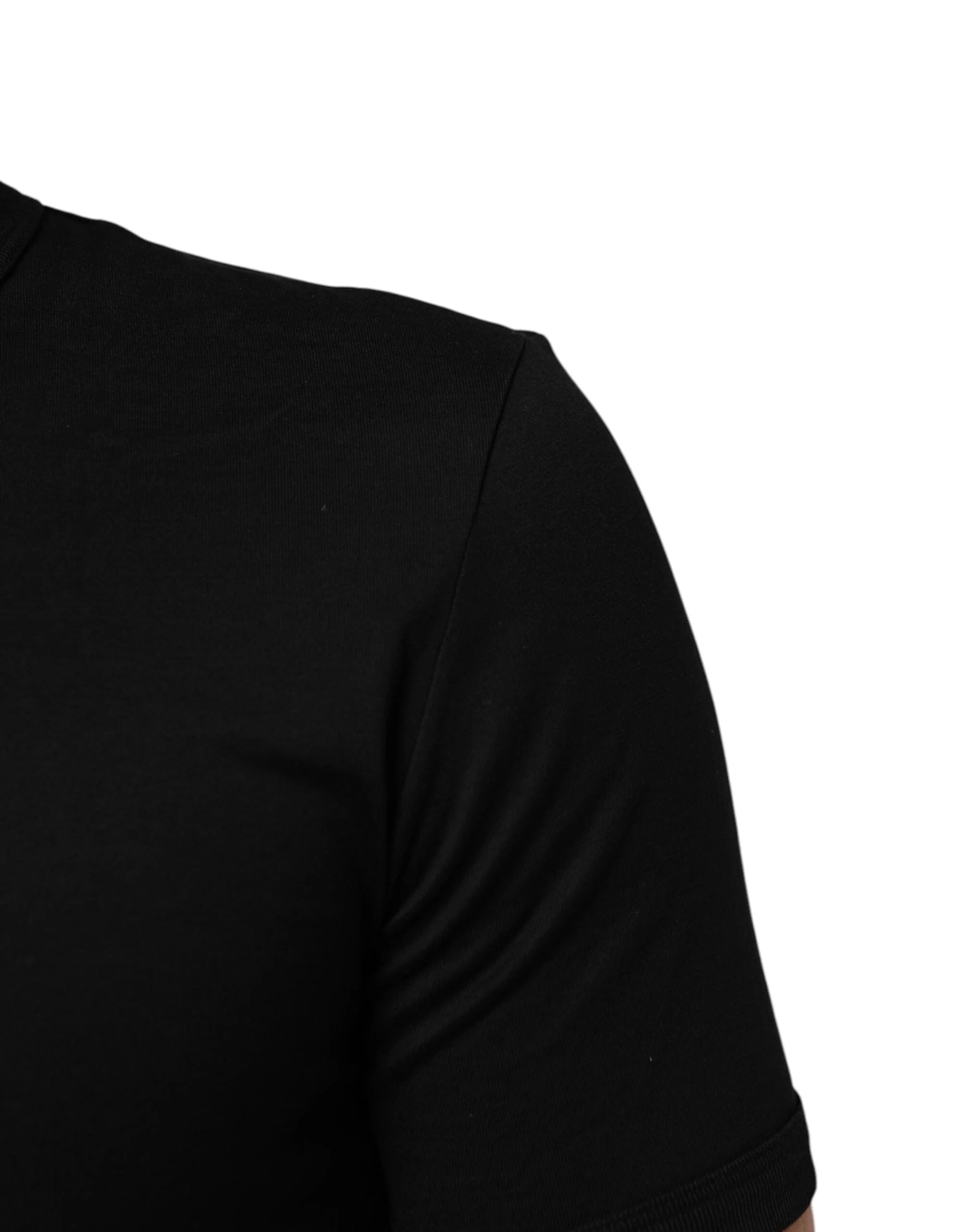 Dolce & Gabbana Black Cotton Plain V-Neck Men Shirt T-shirt - T-Shirts