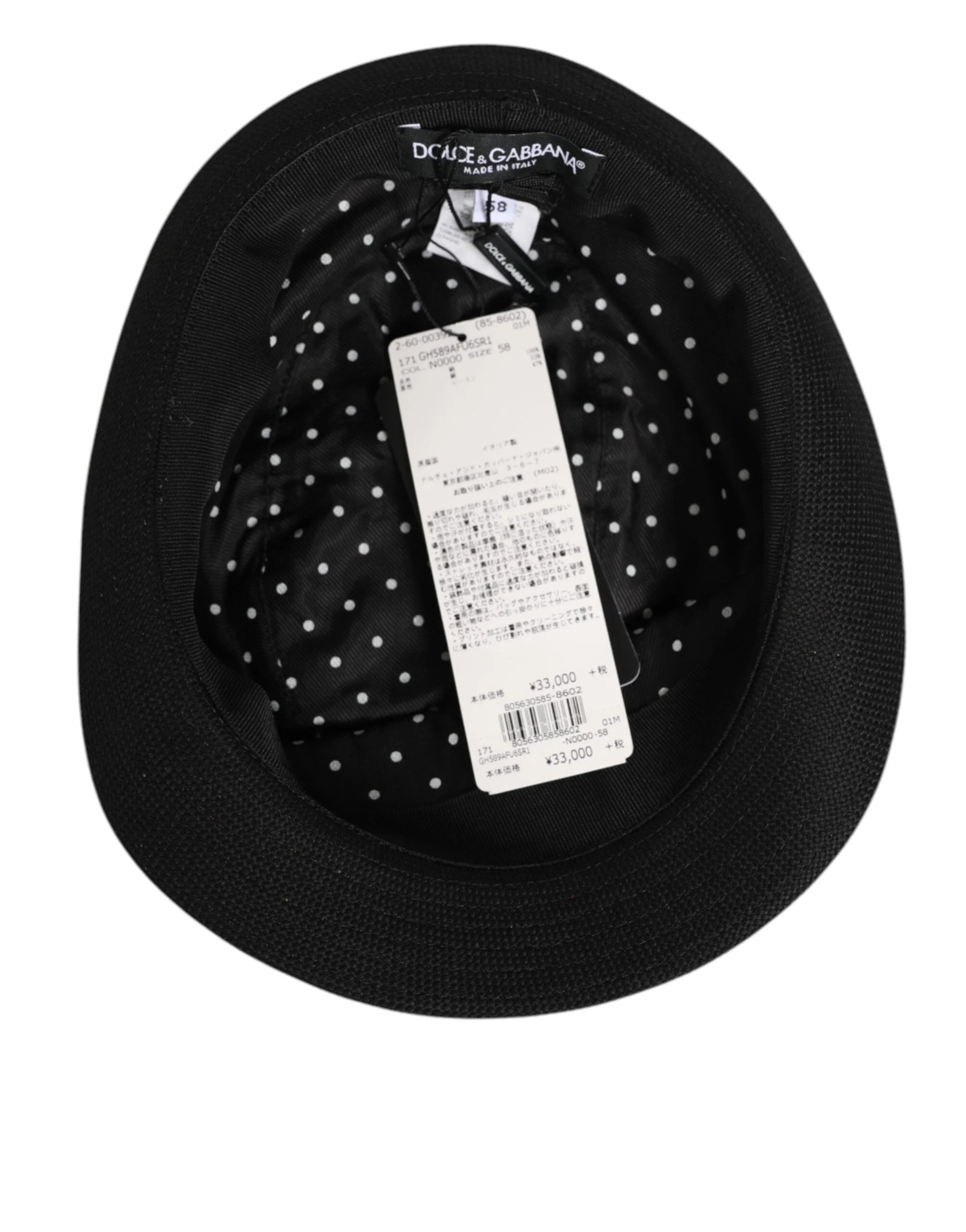 Dolce & Gabbana Black Cotton Polka Dot Lining Fedora Men Hat - 58 cm|M - Fedoras