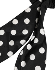 Dolce & Gabbana Black Cotton Polka Dot Scarf Tie Accessory Hair Scrunchie