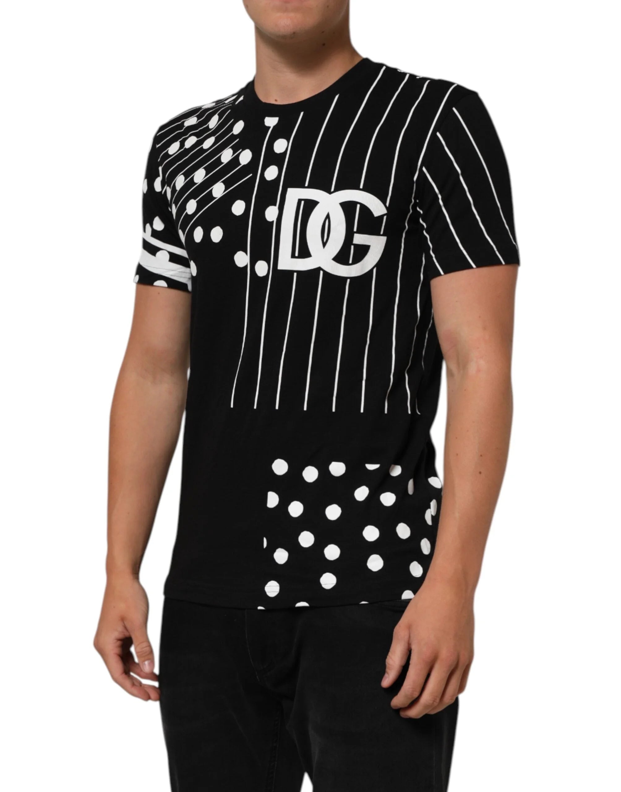 Dolce & Gabbana Black Cotton Polka Dots Round Neck T-shirt - IT46 | S - T-Shirts