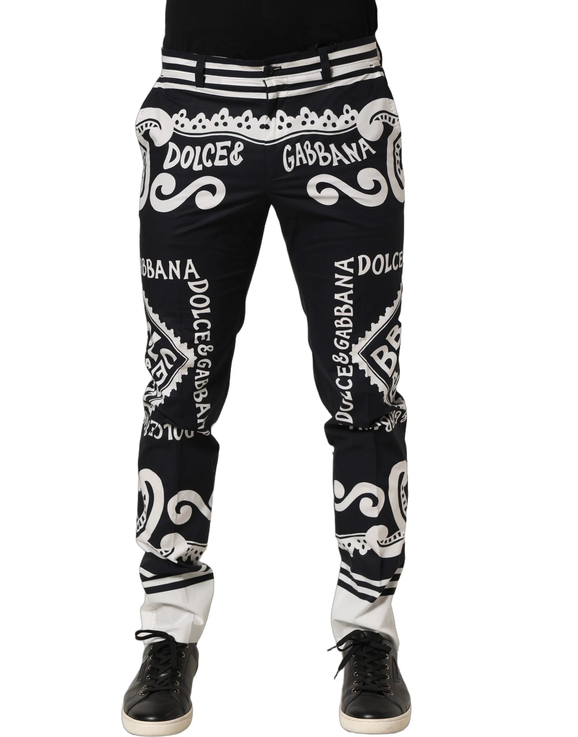Dolce & Gabbana Black Cotton Poplin MarinaPrint Trouser Pants - IT48 | M