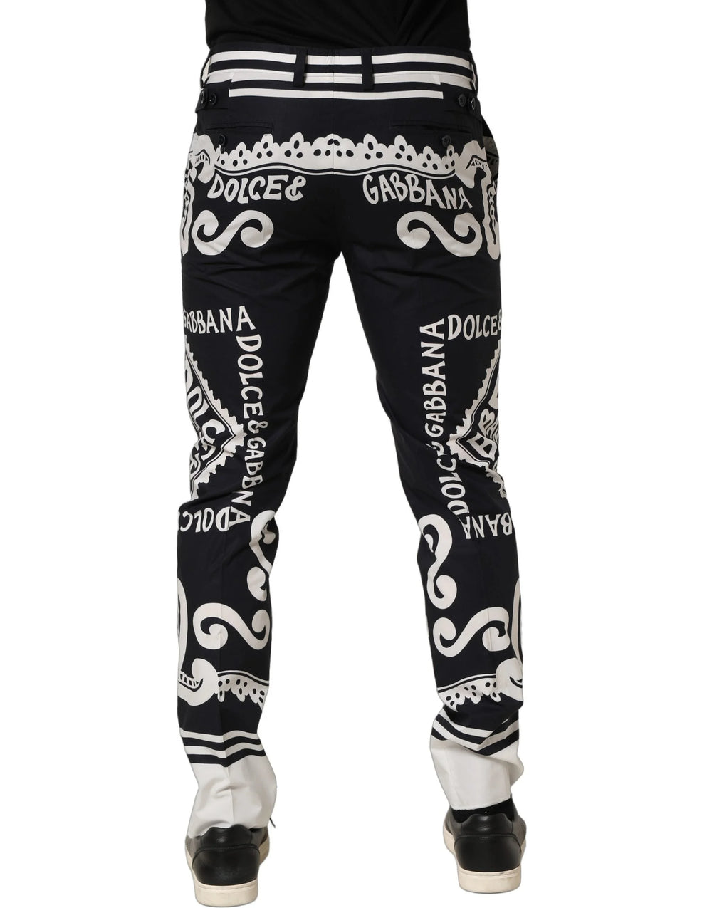 Dolce & Gabbana Black Cotton Poplin MarinaPrint Trouser Pants - IT48 | M