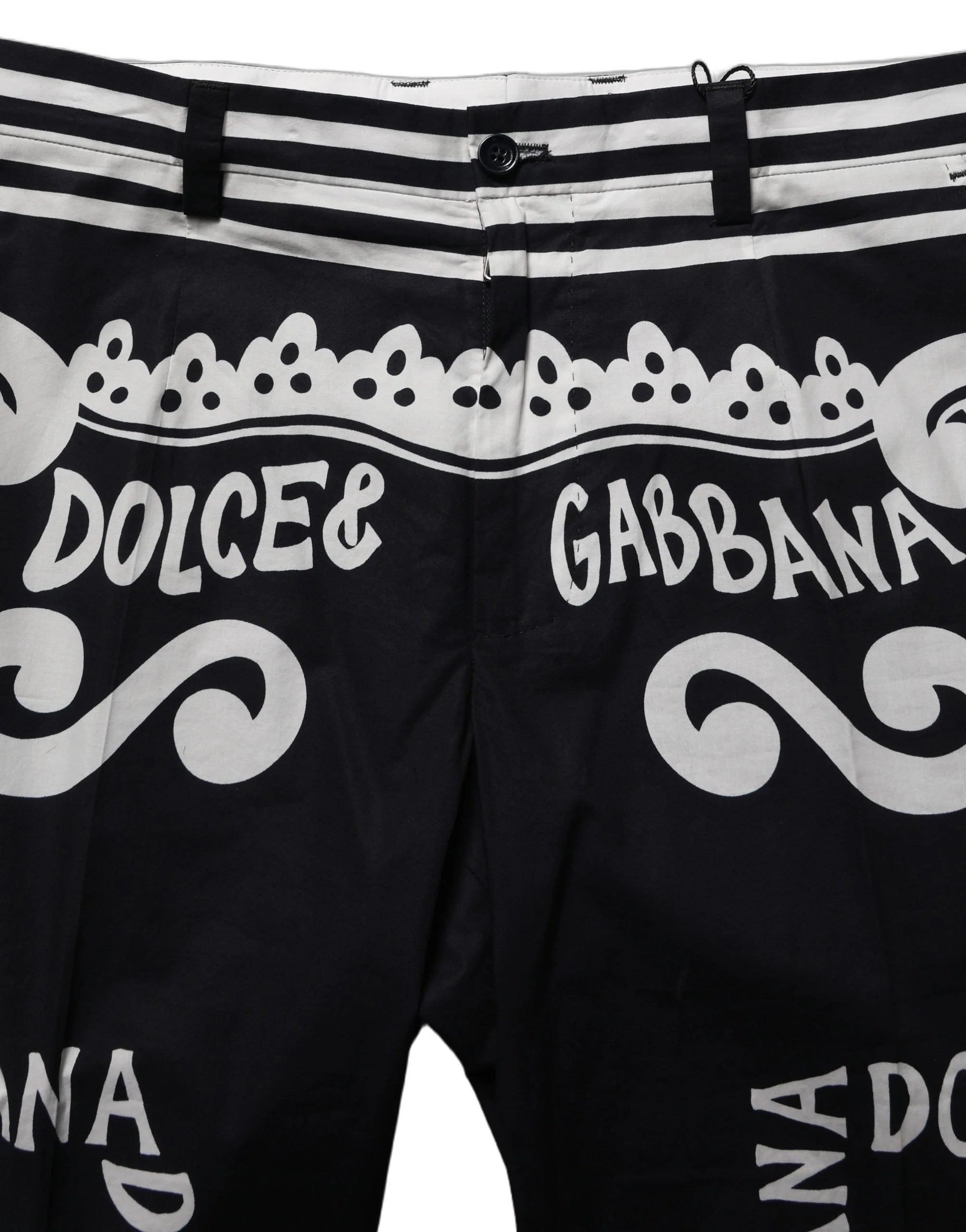Dolce & Gabbana Black Cotton Poplin MarinaPrint Trouser Pants - IT48 | M