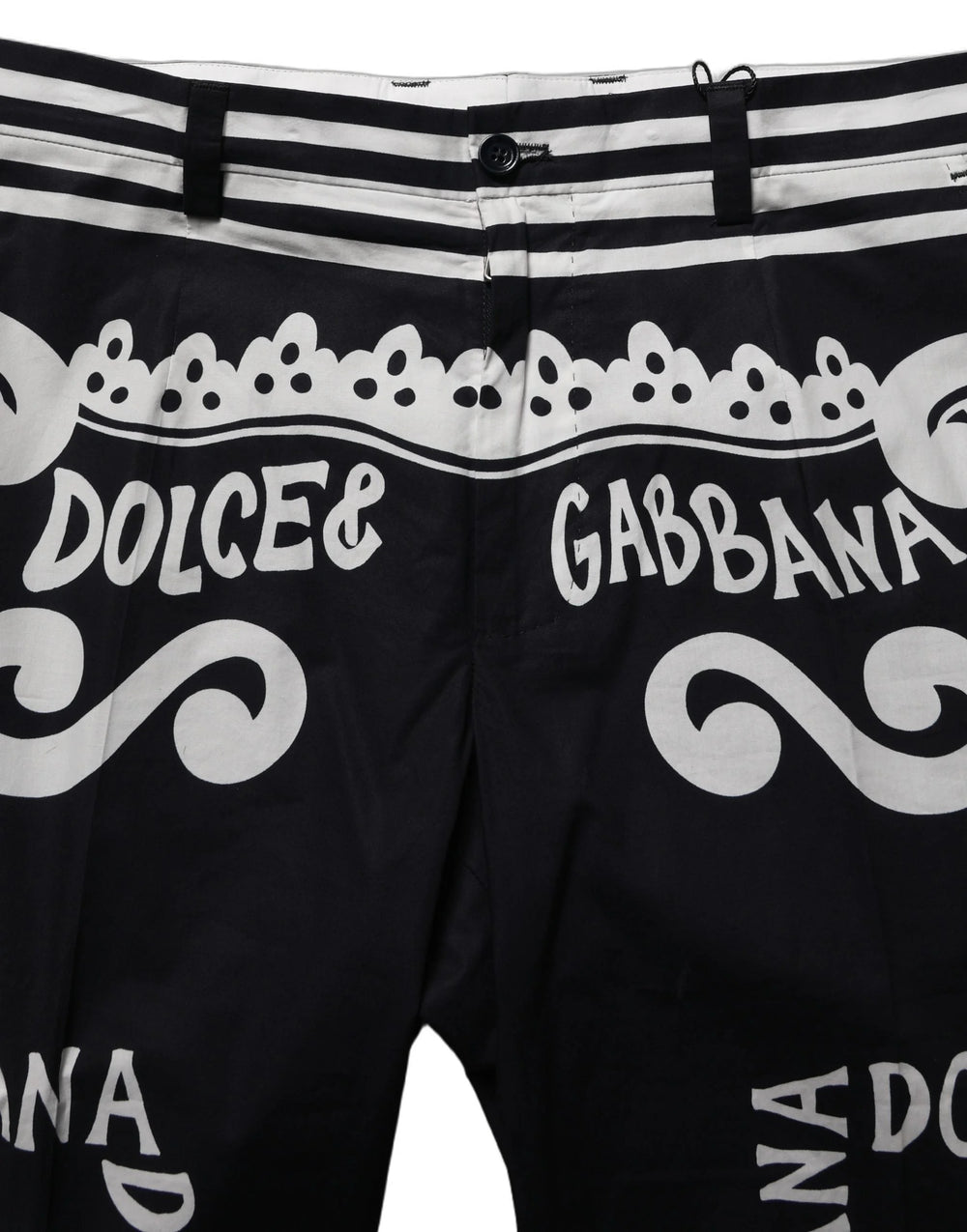 Dolce & Gabbana Black Cotton Poplin MarinaPrint Trouser Pants - IT48 | M