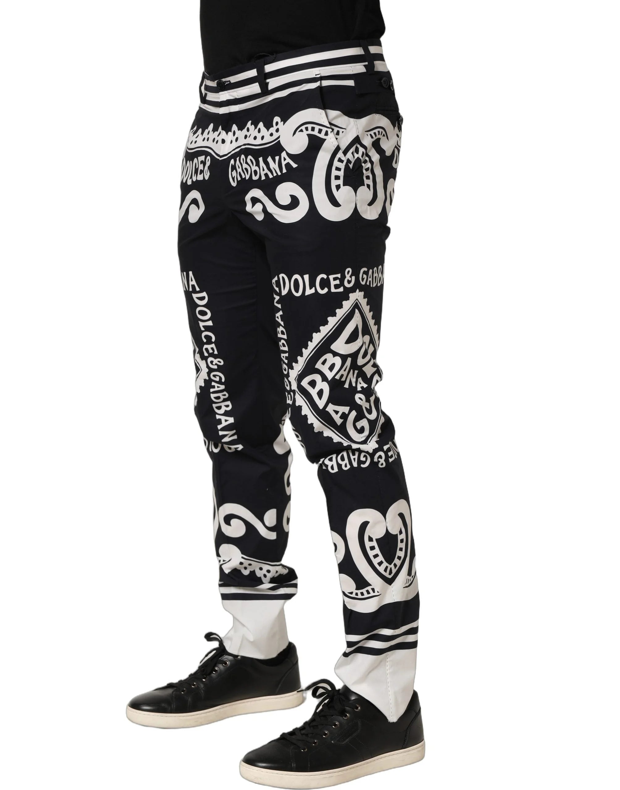 Dolce & Gabbana Black Cotton Poplin MarinaPrint Trouser Pants - IT48 | M