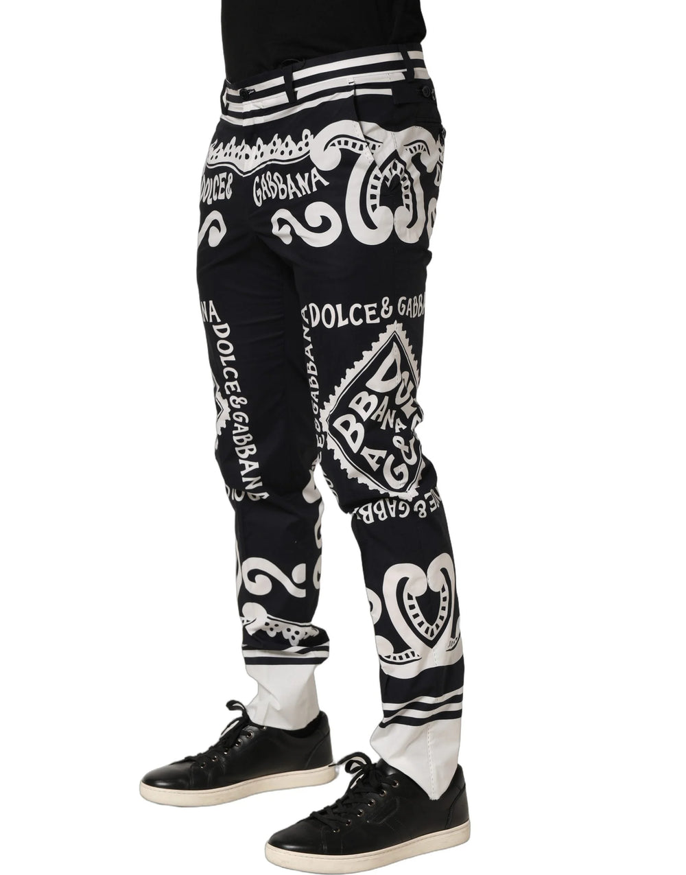 Dolce & Gabbana Black Cotton Poplin MarinaPrint Trouser Pants - IT48 | M