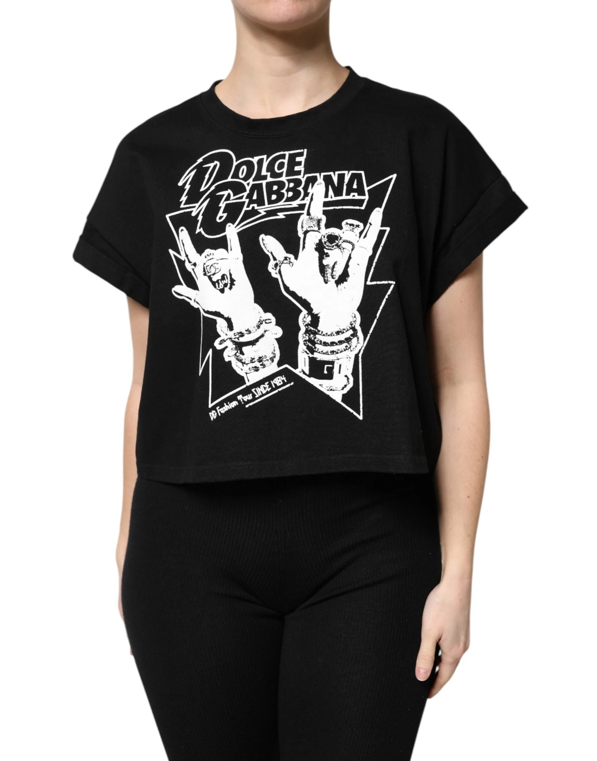 Dolce & Gabbana Black Cotton Printed Short Sleeves T-shirt - IT50|3XL - T-Shirts