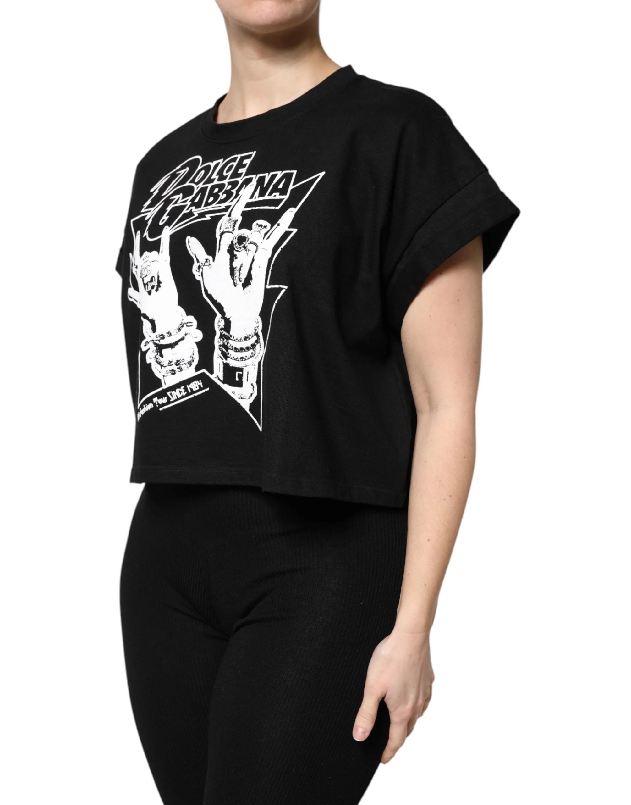 Dolce & Gabbana Black Cotton Printed Short Sleeves T-shirt - IT50|3XL - T-Shirts