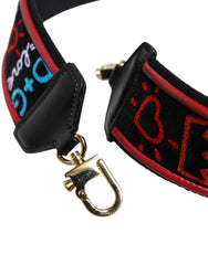 Priveliște de lungime completă a accesoriului de geantă de lux Dolce & Gabbana, în negru, cu finisaje premium din piele de vițel și piele de miel.