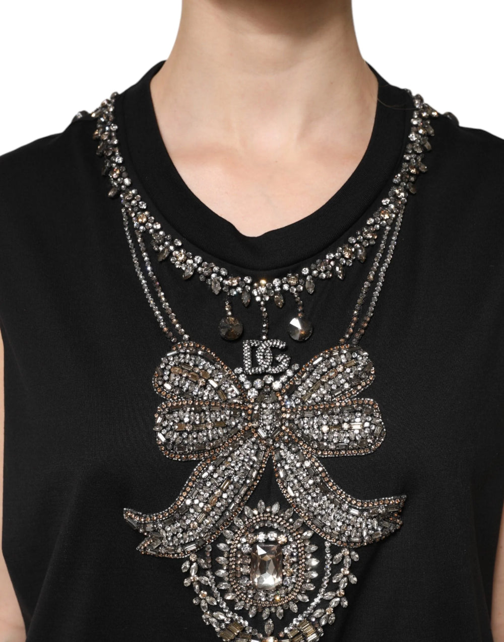 Dolce & Gabbana Black Cotton Rhinestone Embellished Tank Top - IT40|S - Tank Tops