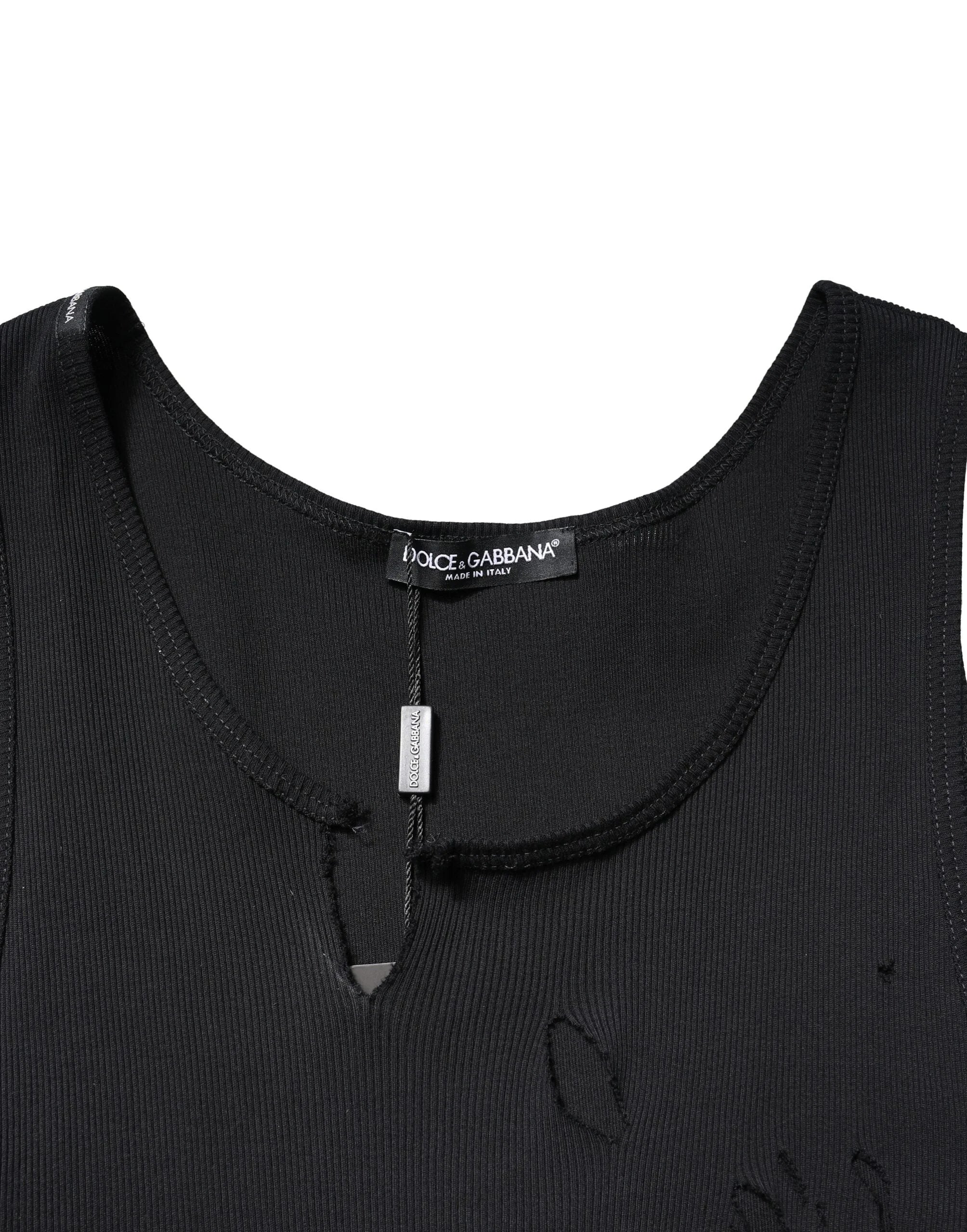 Dolce & Gabbana Black Cotton Rip Style Sleeveless Men Tank T-shirt - IT52 | XL - Tank Tops