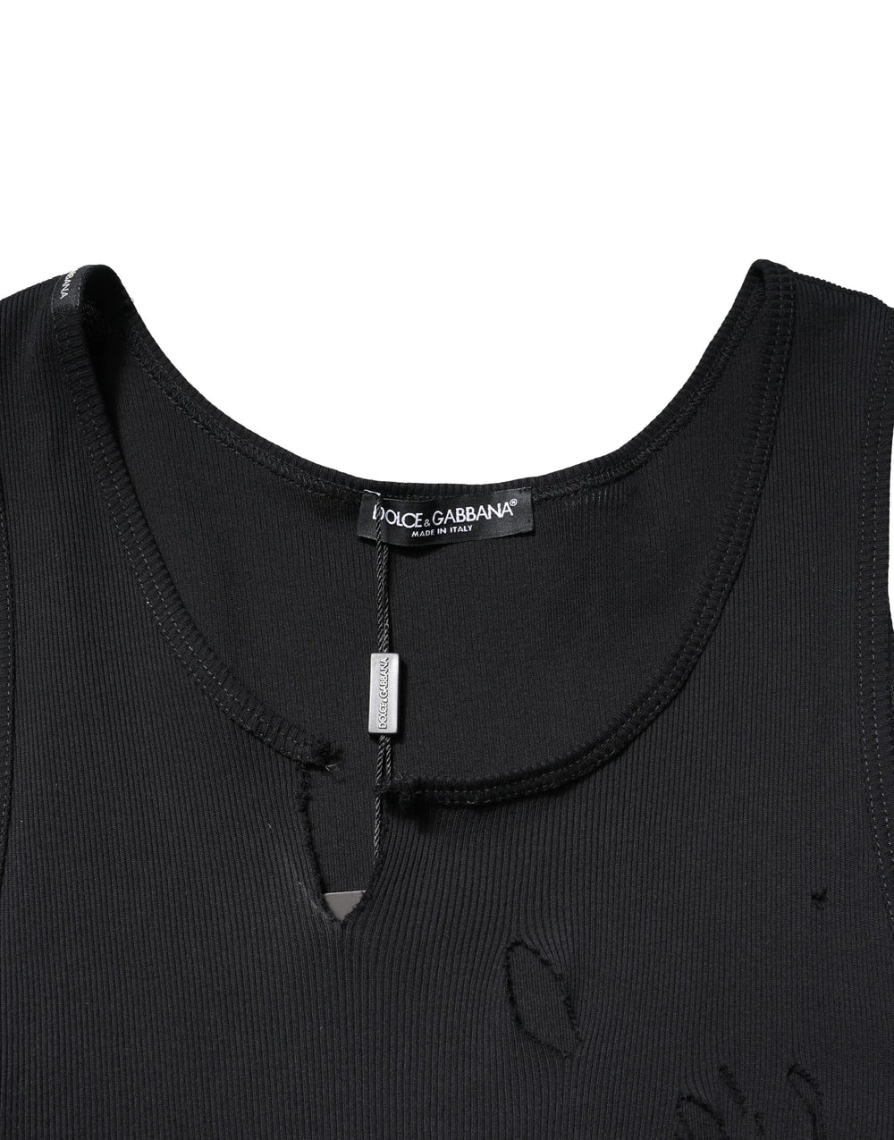 Dolce & Gabbana Black Cotton Rip Style Sleeveless Men Tank T-shirt - IT52 | XL - Tank Tops