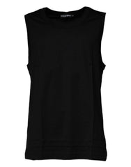Dolce & Gabbana Black Cotton Round Neck Sleeveless T-shirt - Tank Tops