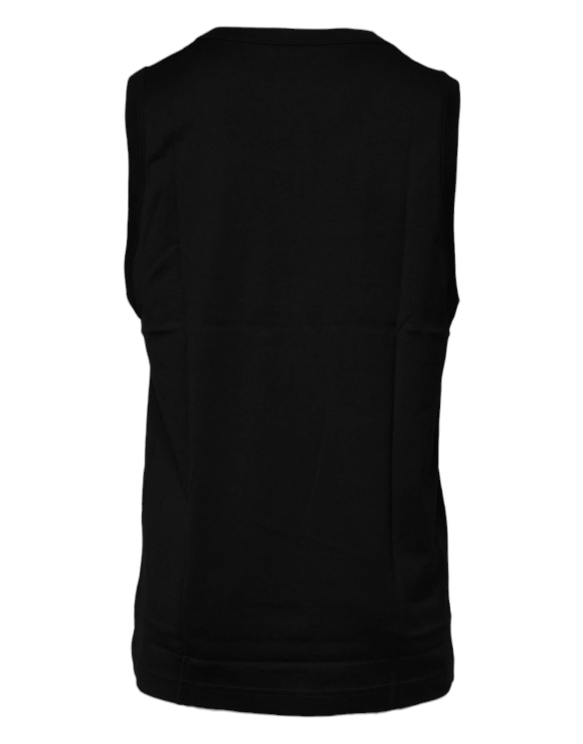 Dolce & Gabbana Black Cotton Round Neck Sleeveless T-shirt - Tank Tops