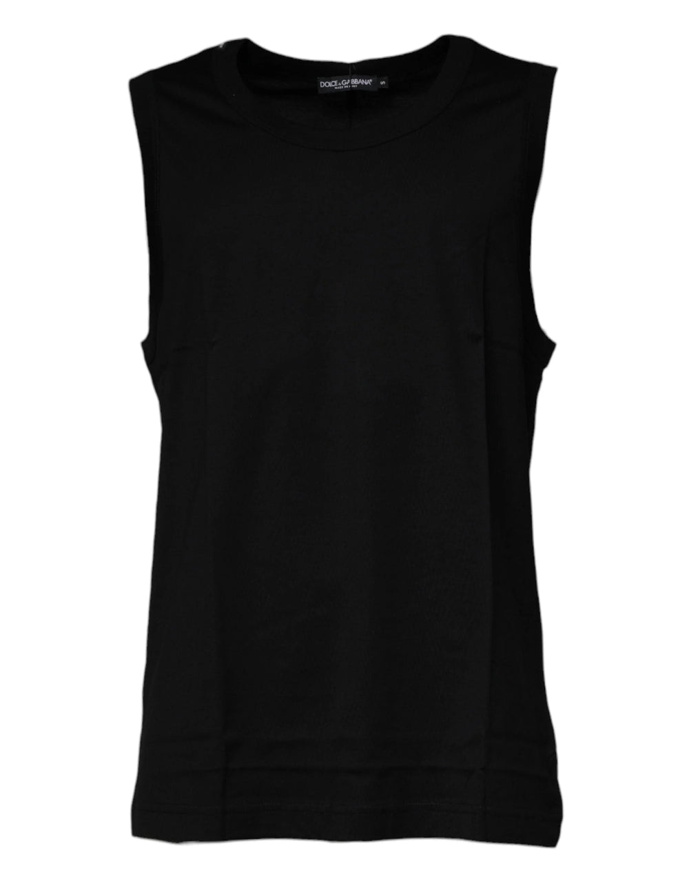 Dolce & Gabbana Black Cotton Round Neck Sleeveless T-shirt - Tank Tops