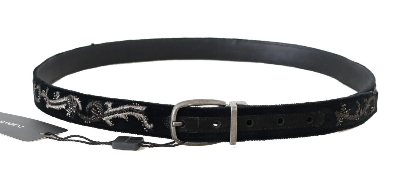 Dolce & Gabbana Black Cotton Royal Bee Embroidery Belt - 80 cm / 32 Inches - Belts