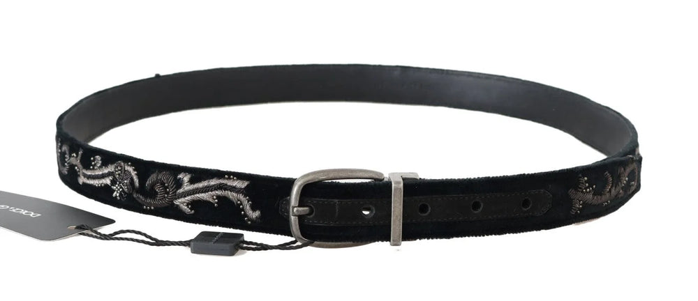 Dolce & Gabbana Black Cotton Royal Bee Embroidery Belt - 80 cm / 32 Inches - Belts