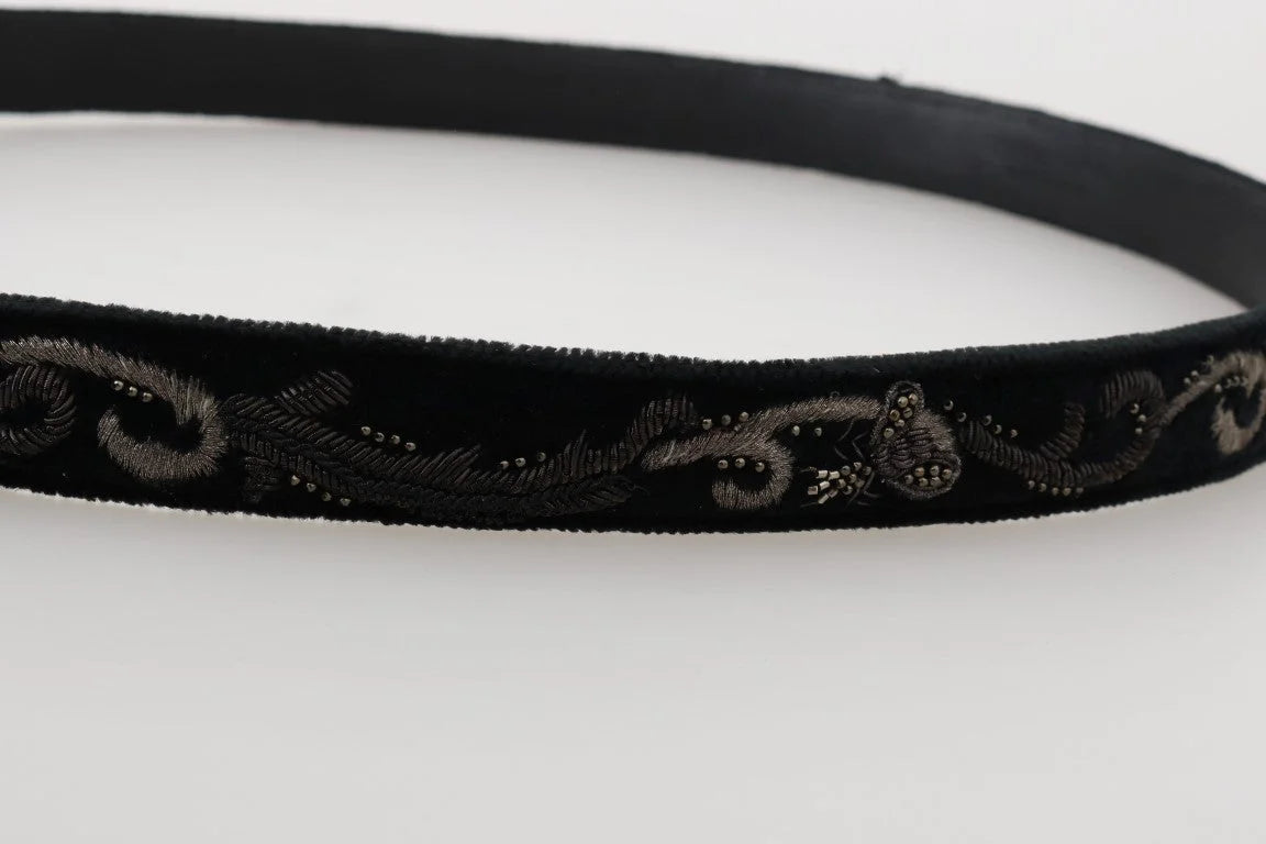 Dolce & Gabbana Black Cotton Royal Bee Embroidery Belt - 80 cm / 32 Inches - Belts