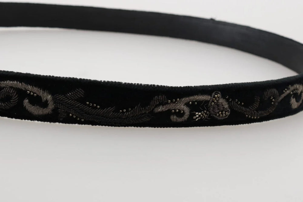 Dolce & Gabbana Black Cotton Royal Bee Embroidery Belt - 80 cm / 32 Inches - Belts