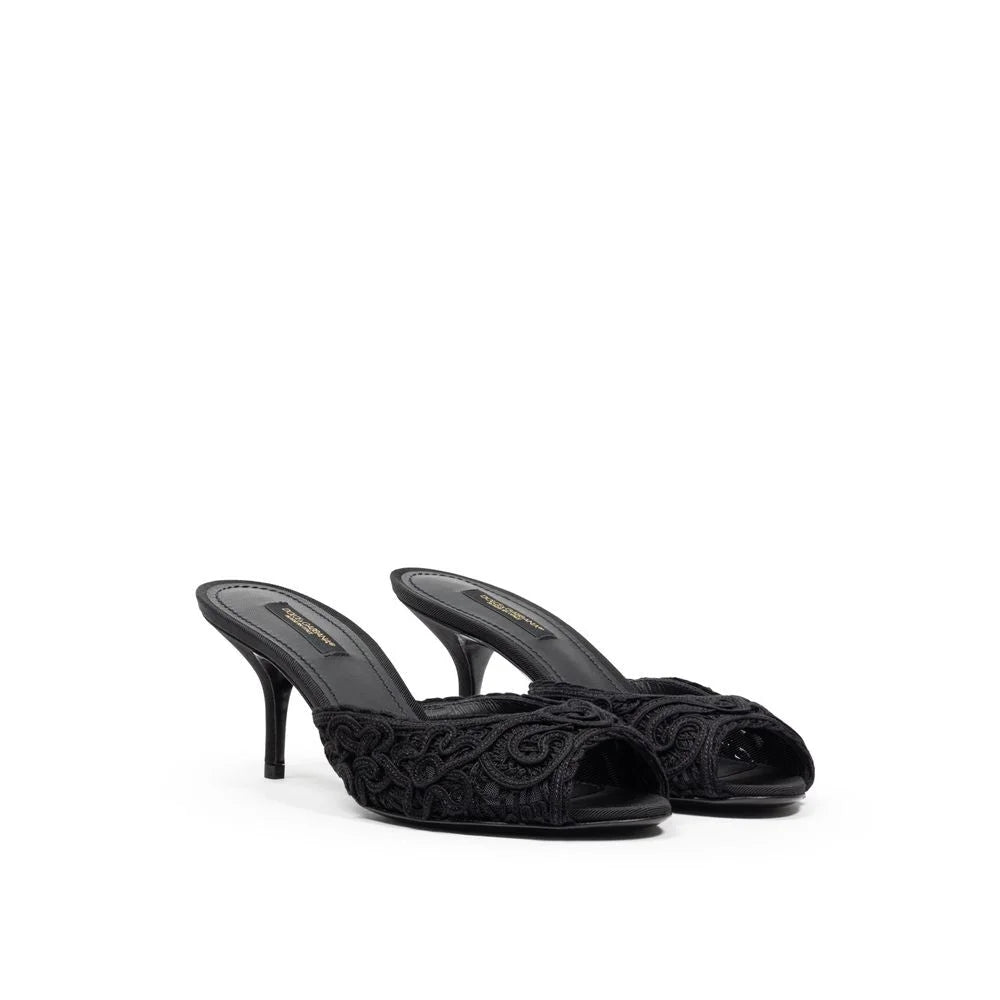 Dolce & Gabbana Black Cotton Sandal - EU37/US7 - Sandals