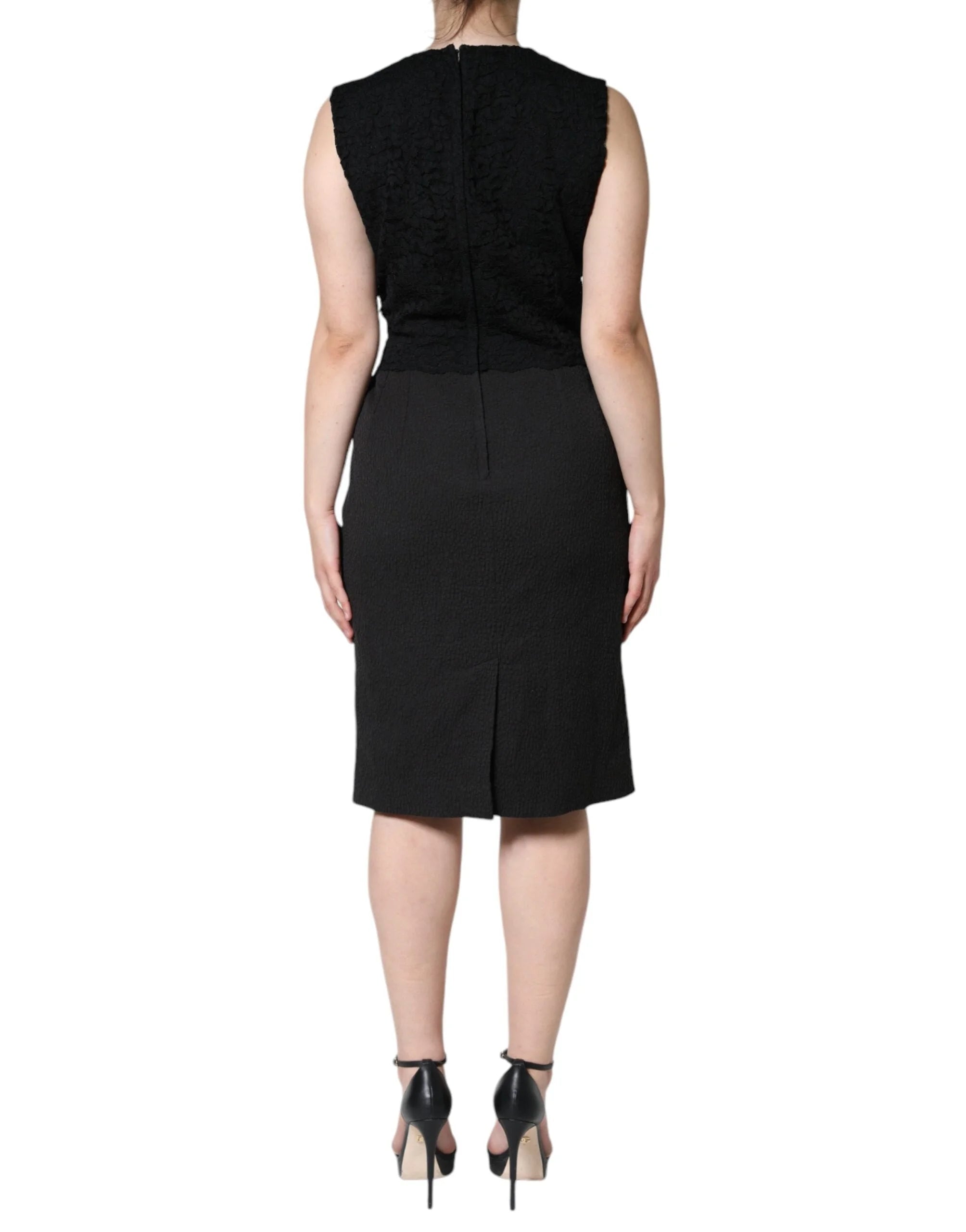 Dolce & Gabbana Black Cotton Sheath Knee Length Dress - IT48|XXL - Dresses