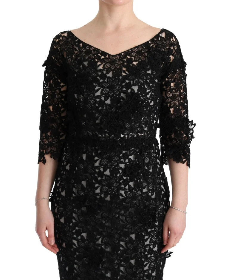 Dolce & Gabbana Black Cotton Silk Floral Long Dress - IT38|XS - Dresses