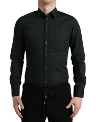 Dolce & Gabbana Black Cotton Silk Formal GOLD Dress Shirt - IT37 | XS - Shirts