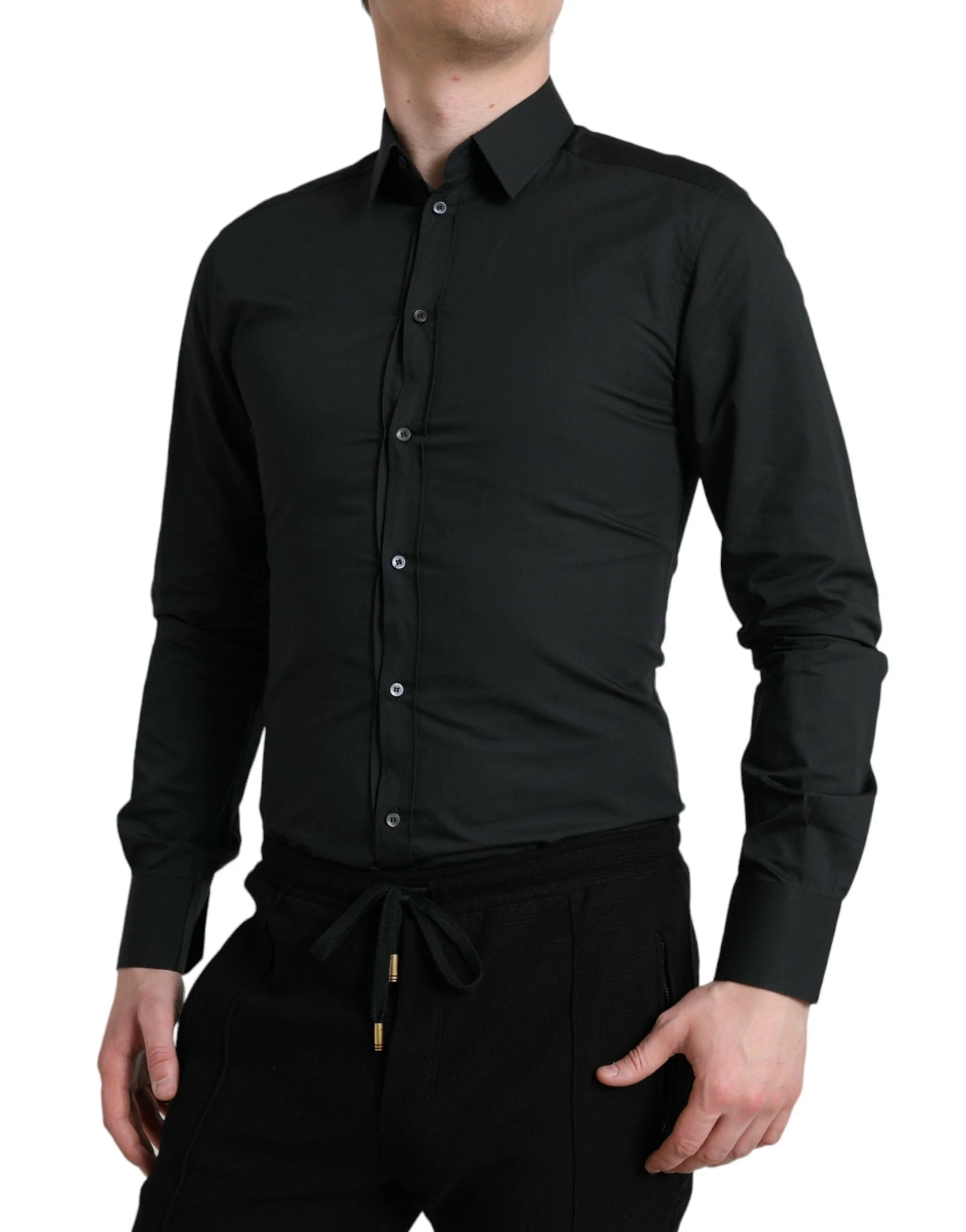 Dolce & Gabbana Black Cotton Silk Formal GOLD Dress Shirt - IT37 | XS - Shirts