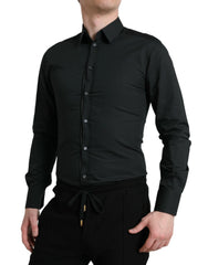 Dolce & Gabbana Black Cotton Silk Formal GOLD Dress Shirt - IT37 | XS - Shirts