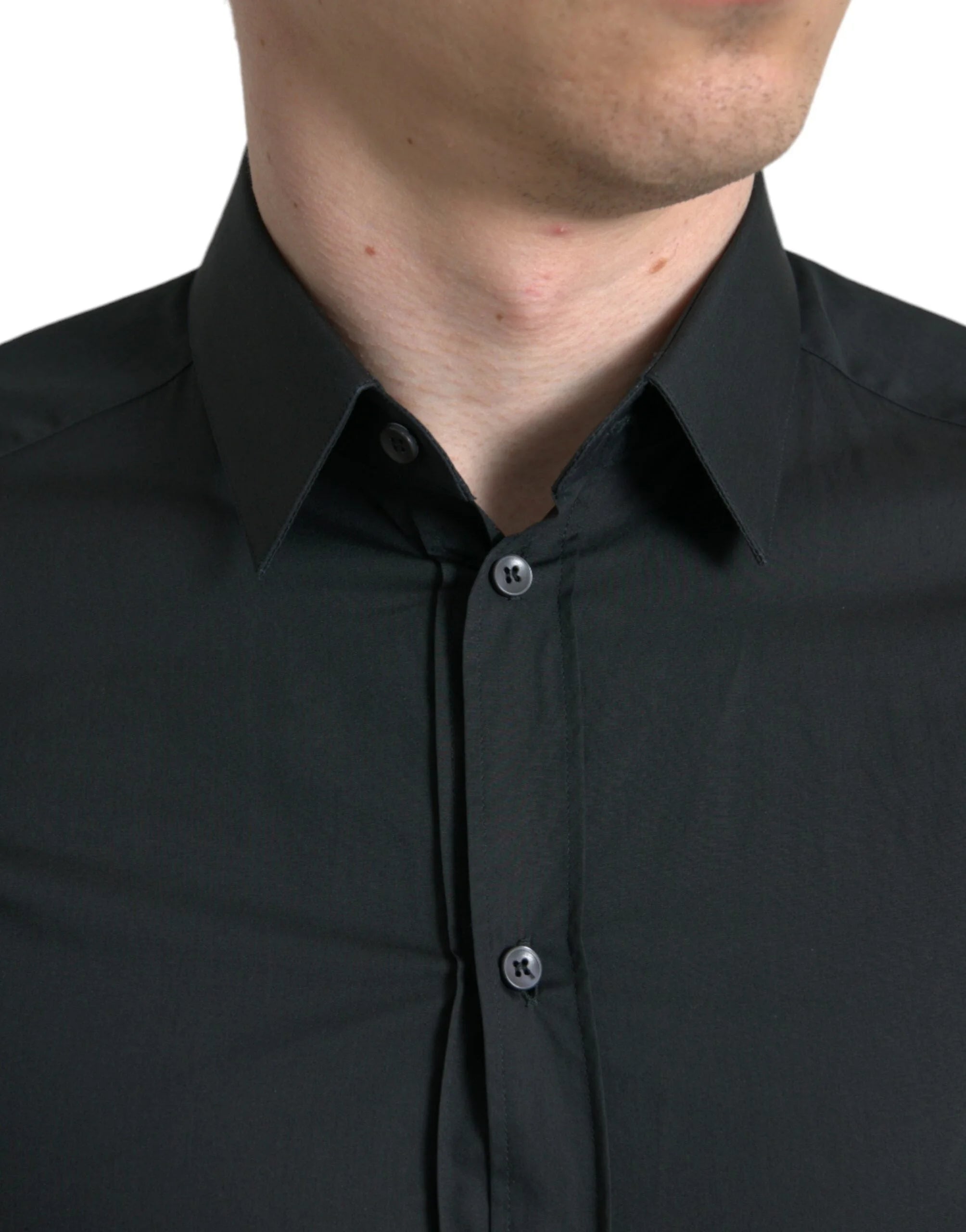 Dolce & Gabbana Black Cotton Silk Formal GOLD Dress Shirt - IT37 | XS - Shirts