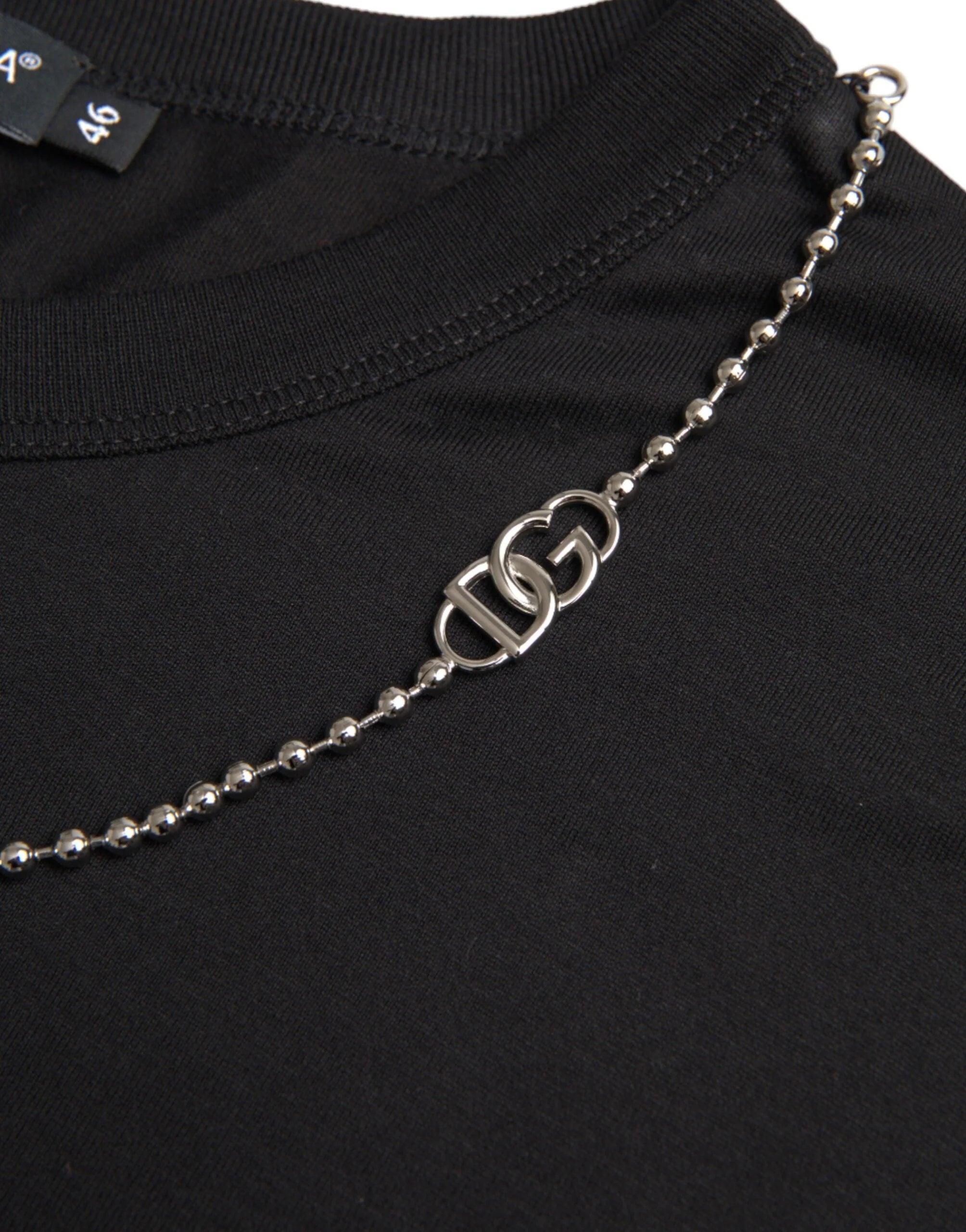Dolce & Gabbana Black Cotton Silver Chain Short Sleeve T-shirt - IT46 | S - T-Shirts