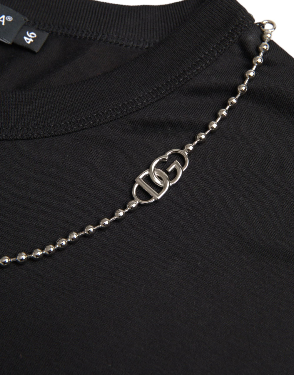 Dolce & Gabbana Black Cotton Silver Chain Short Sleeve T-shirt - IT46 | S - T-Shirts