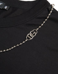 Dolce & Gabbana Black Cotton Silver Chain Short Sleeve T-shirt - IT46 | S - T-Shirts