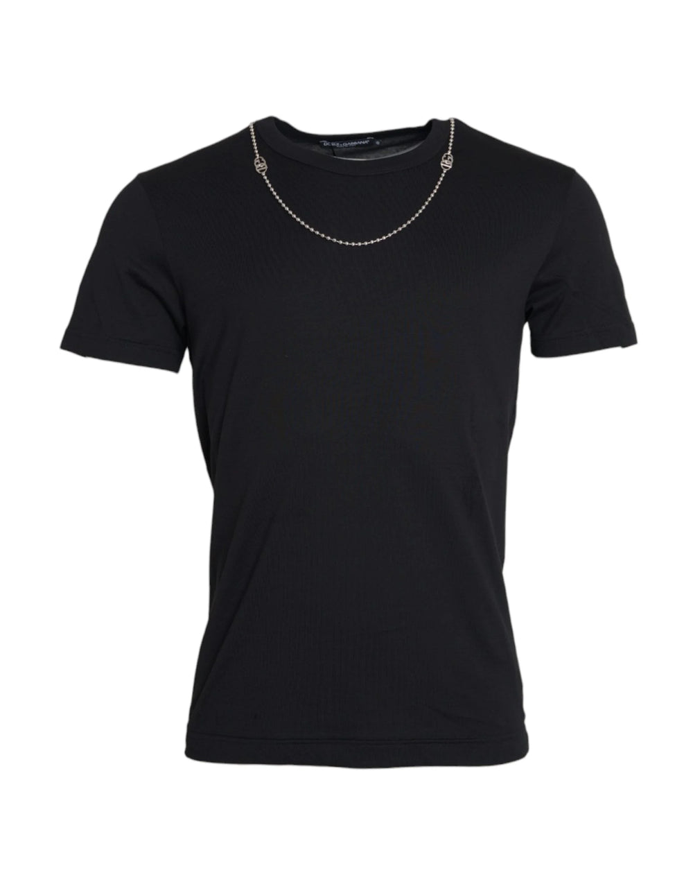 Dolce & Gabbana Black Cotton Silver Chain Short Sleeve T-shirt - IT46 | S - T-Shirts