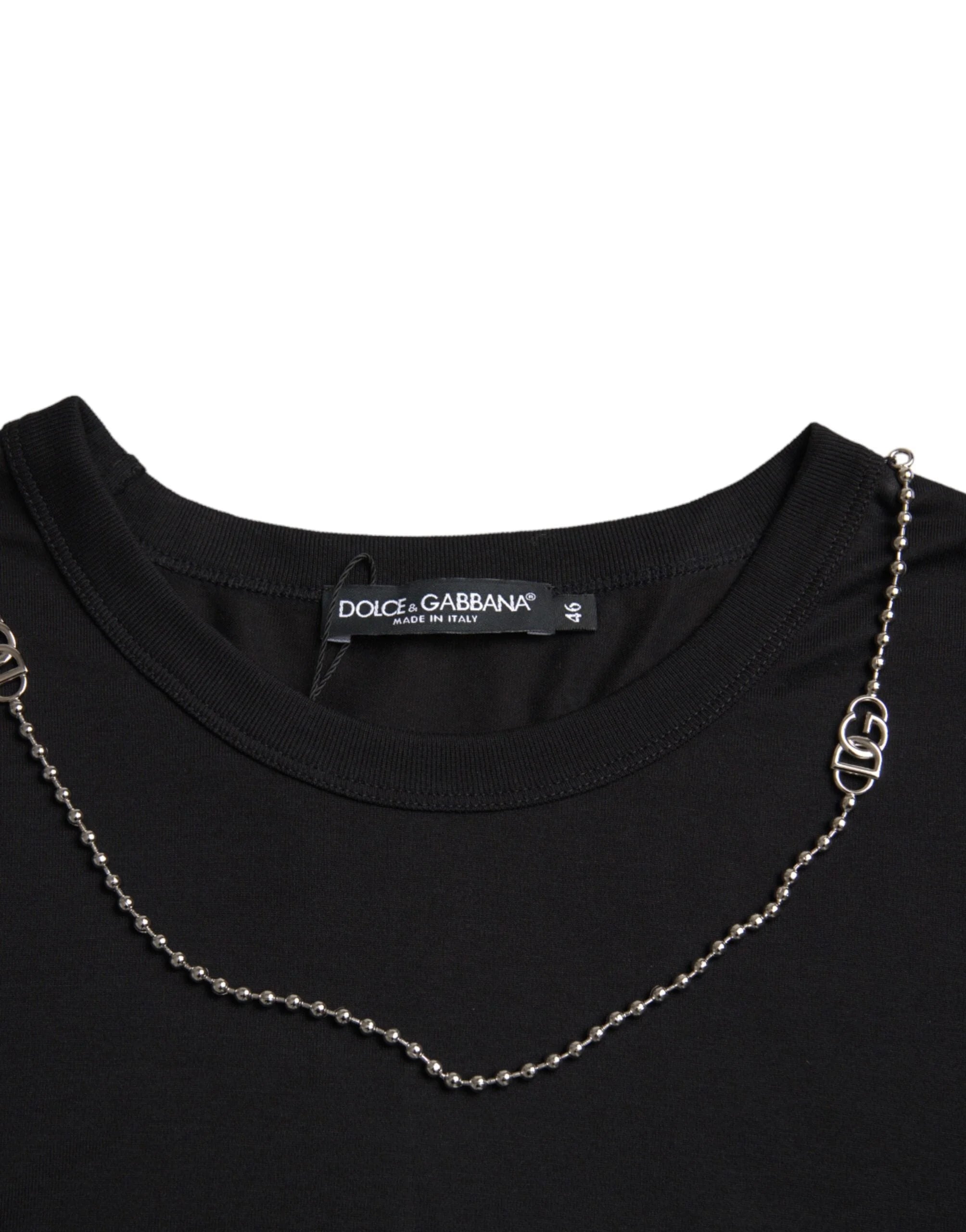 Dolce & Gabbana Black Cotton Silver Chain Short Sleeve T-shirt - IT46 | S - T-Shirts