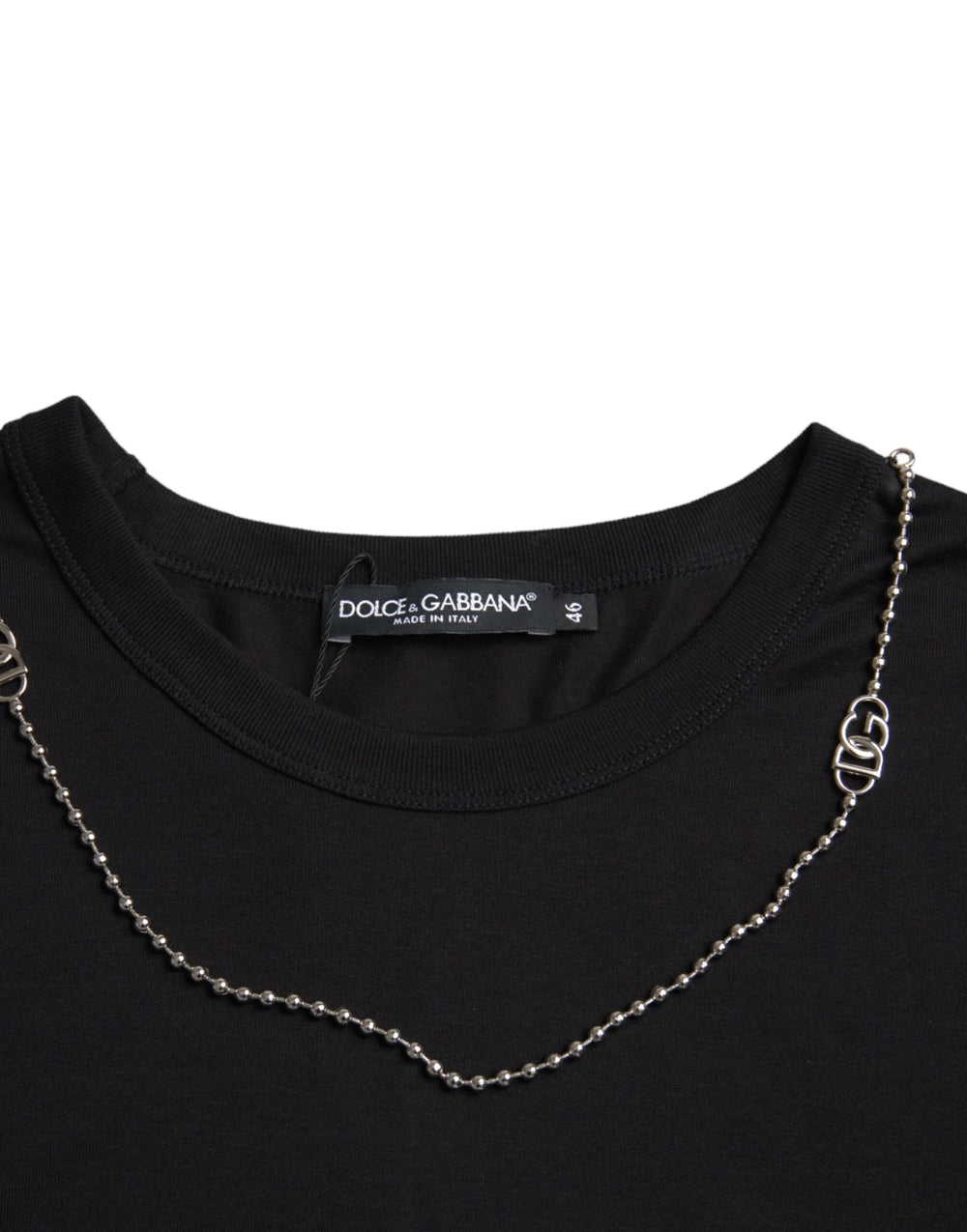 Dolce & Gabbana Black Cotton Silver Chain Short Sleeve T-shirt - IT46 | S - T-Shirts