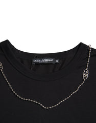 Dolce & Gabbana Black Cotton Silver Chain Short Sleeve T-shirt - IT46 | S - T-Shirts
